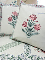 Gulab Bagh Hand Block Printed Cushion Cover (16x16 Inches)