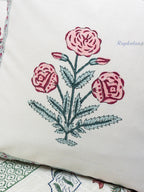 Gulab Bagh Hand Block Printed Cushion Cover (16x16 Inches)