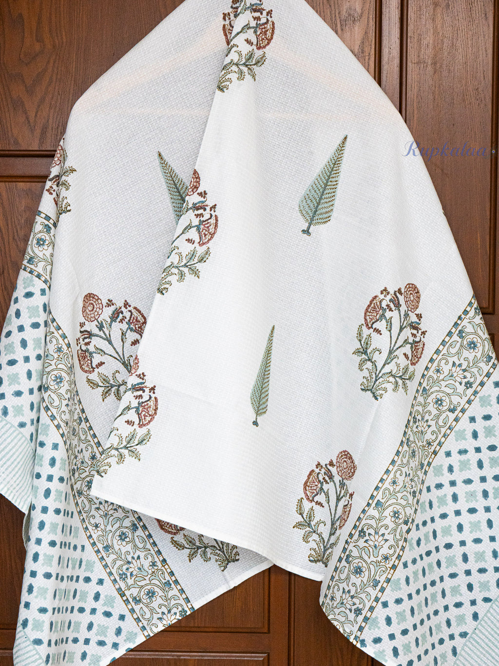 Pine Ridge Hand Block Printed Waffle Towel (Set of Hand Towel and Bath Towel)