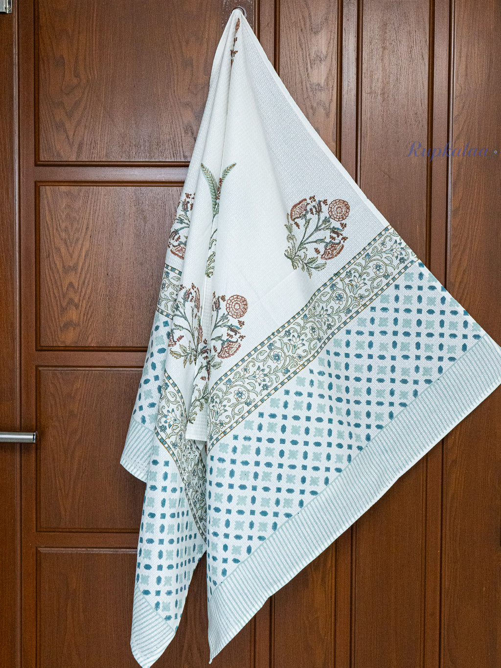 Pine Ridge Hand Block Printed Waffle Towel (Set of Hand Towel and Bath Towel)
