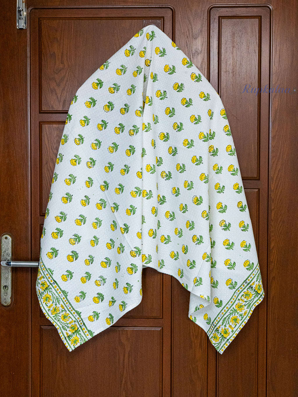 Sunshine Hand Block Printed Waffle Towel