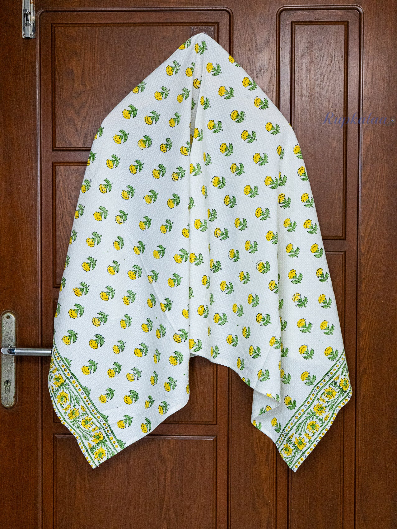 Sunshine Hand Block Printed Waffle Towel