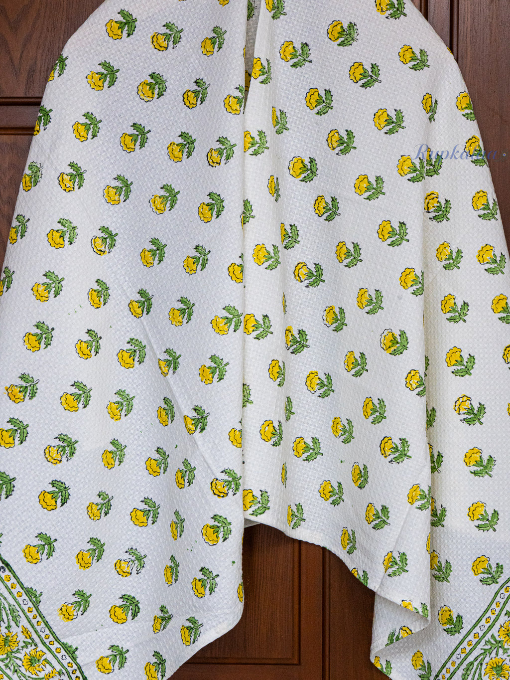 Sunshine Hand Block Printed Waffle Towel