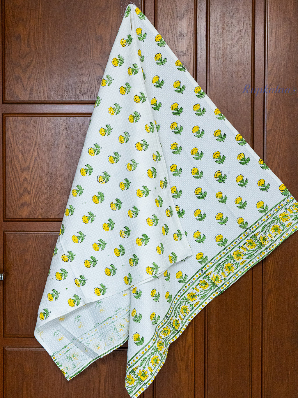 Sunshine Hand Block Printed Waffle Towel