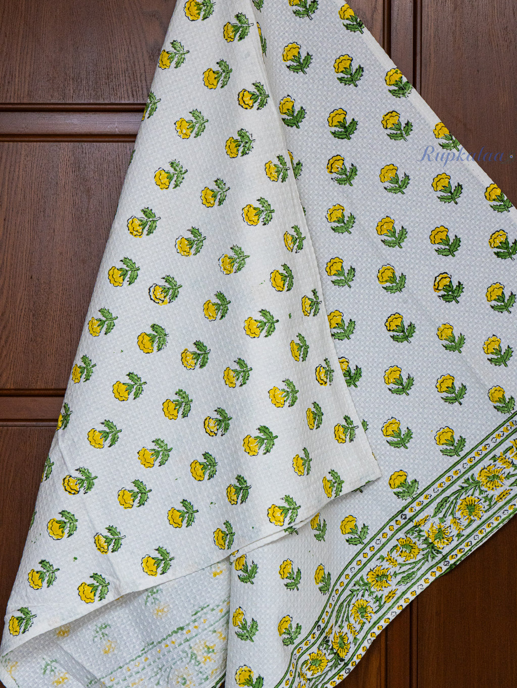 Sunshine Hand Block Printed Waffle Towel