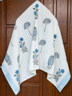 Indigo Petals Hand Block Printed Waffle Towel