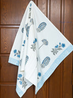 Indigo Petals Hand Block Printed Waffle Towel