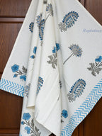 Indigo Petals Hand Block Printed Waffle Towel