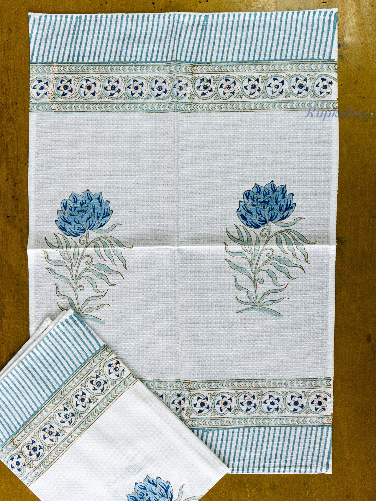 Petals at Dusk Hand Block Printed Waffle Towel