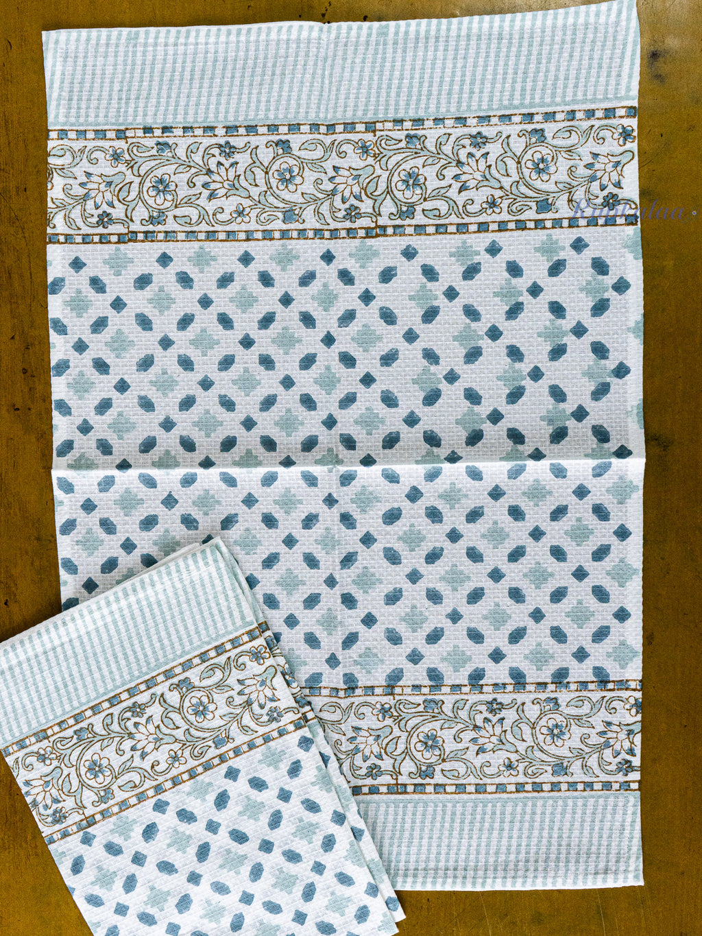 Soft Horizon Hand Block Printed Waffle Towel