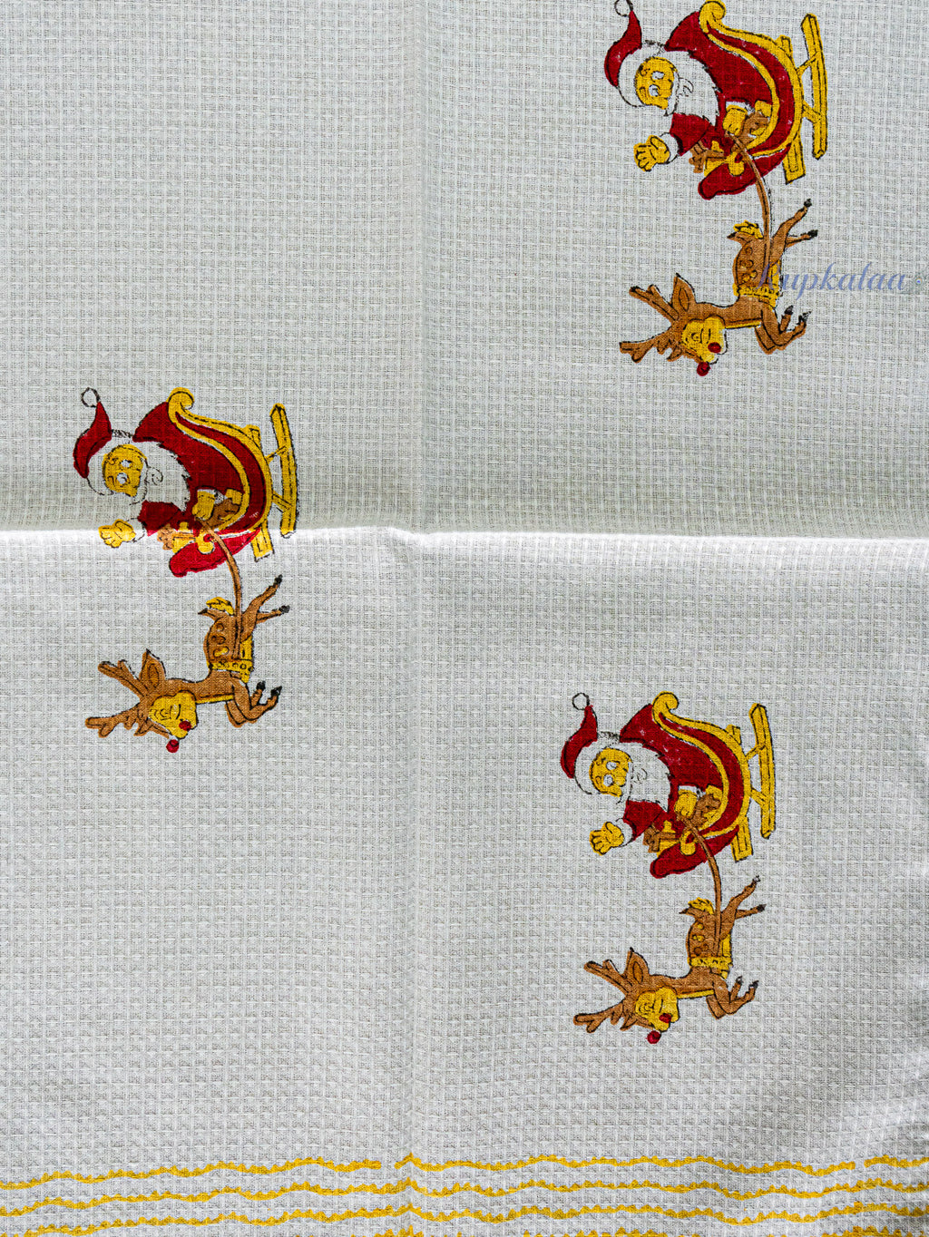 Santa Parade Hand Block Printed Waffle Towel