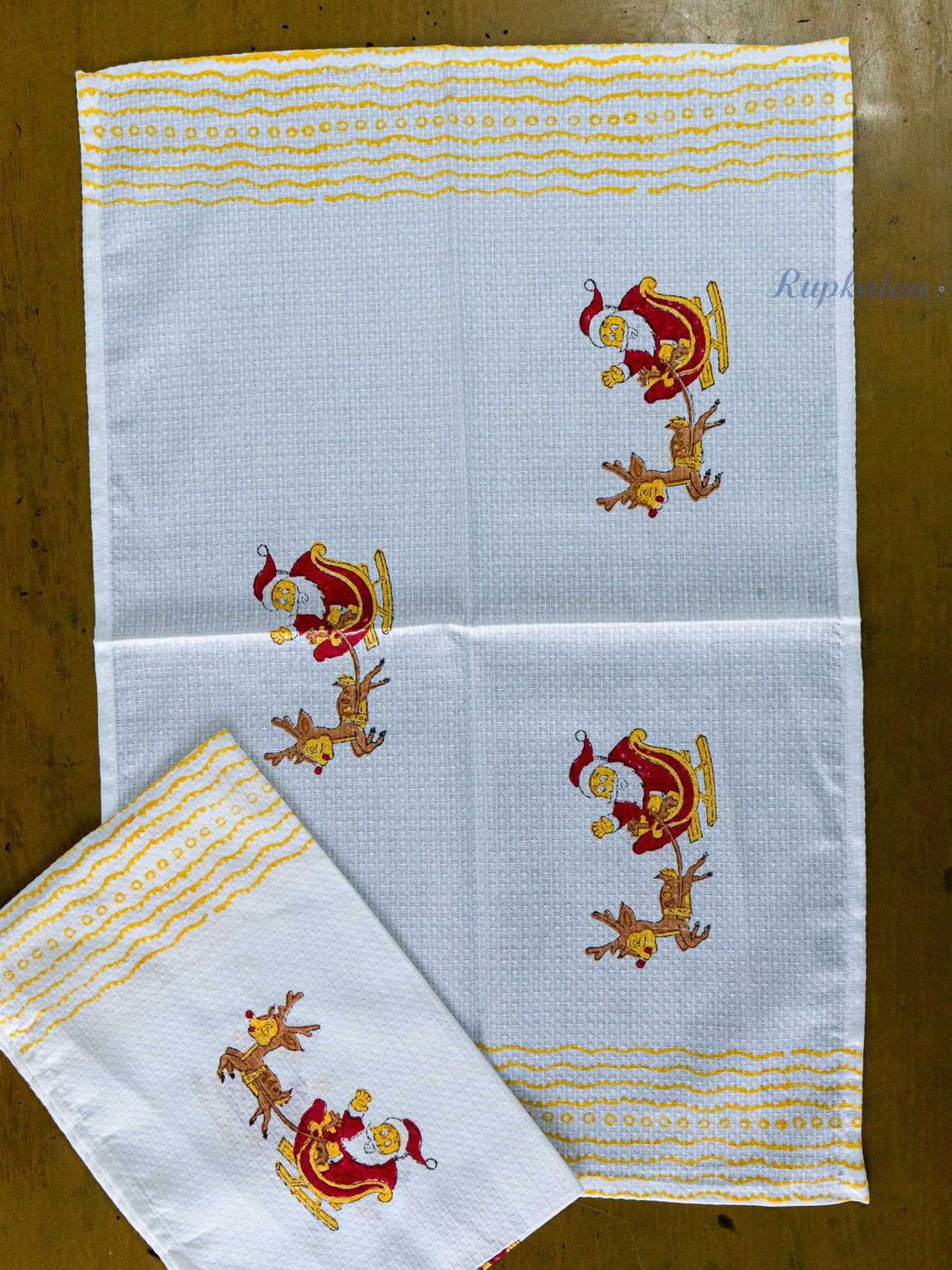 Santa Parade Hand Block Printed Waffle Towel