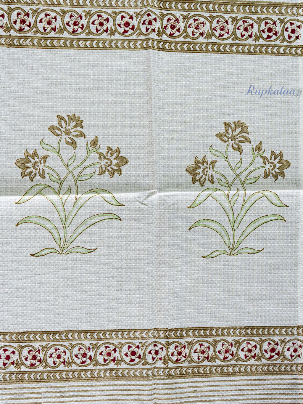 Olive Pause Hand Block Printed Waffle Towel