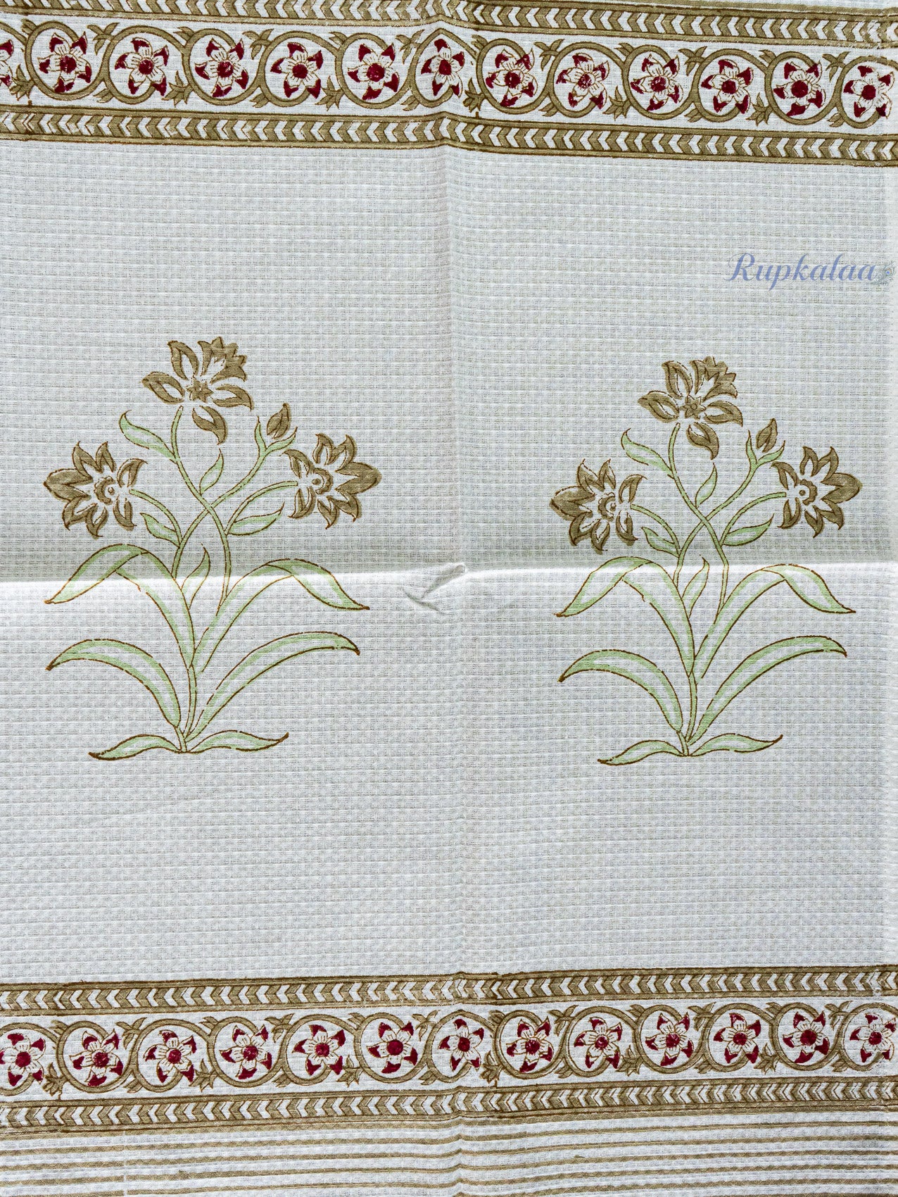 Olive Pause Hand Block Printed Waffle Towel
