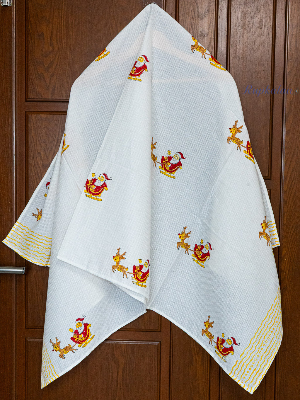 Santa Parade Hand Block Printed Waffle Towel