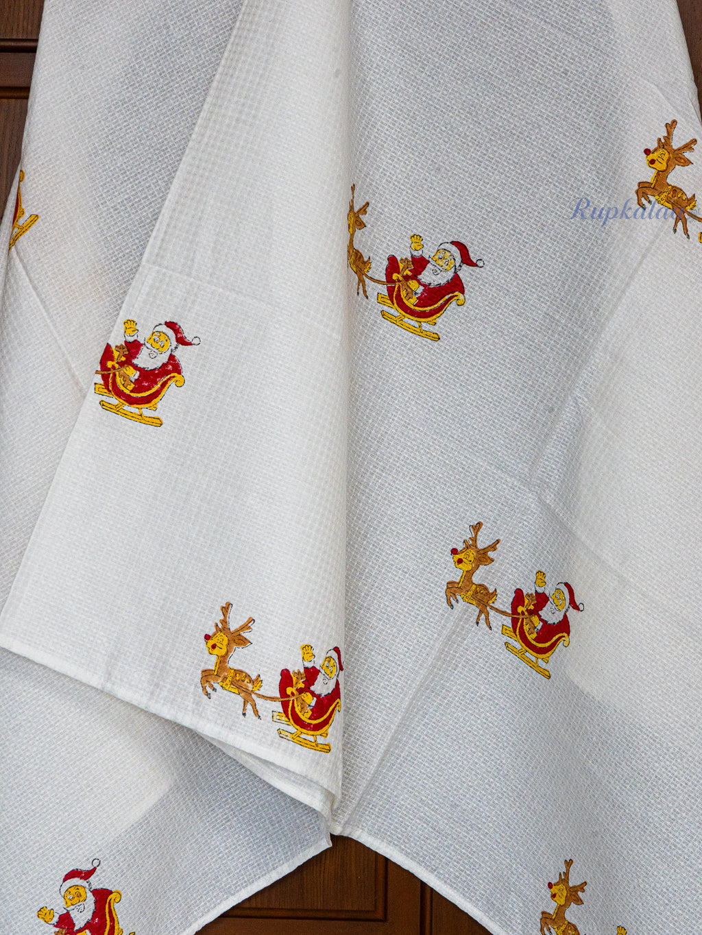 Santa Parade Hand Block Printed Waffle Towel