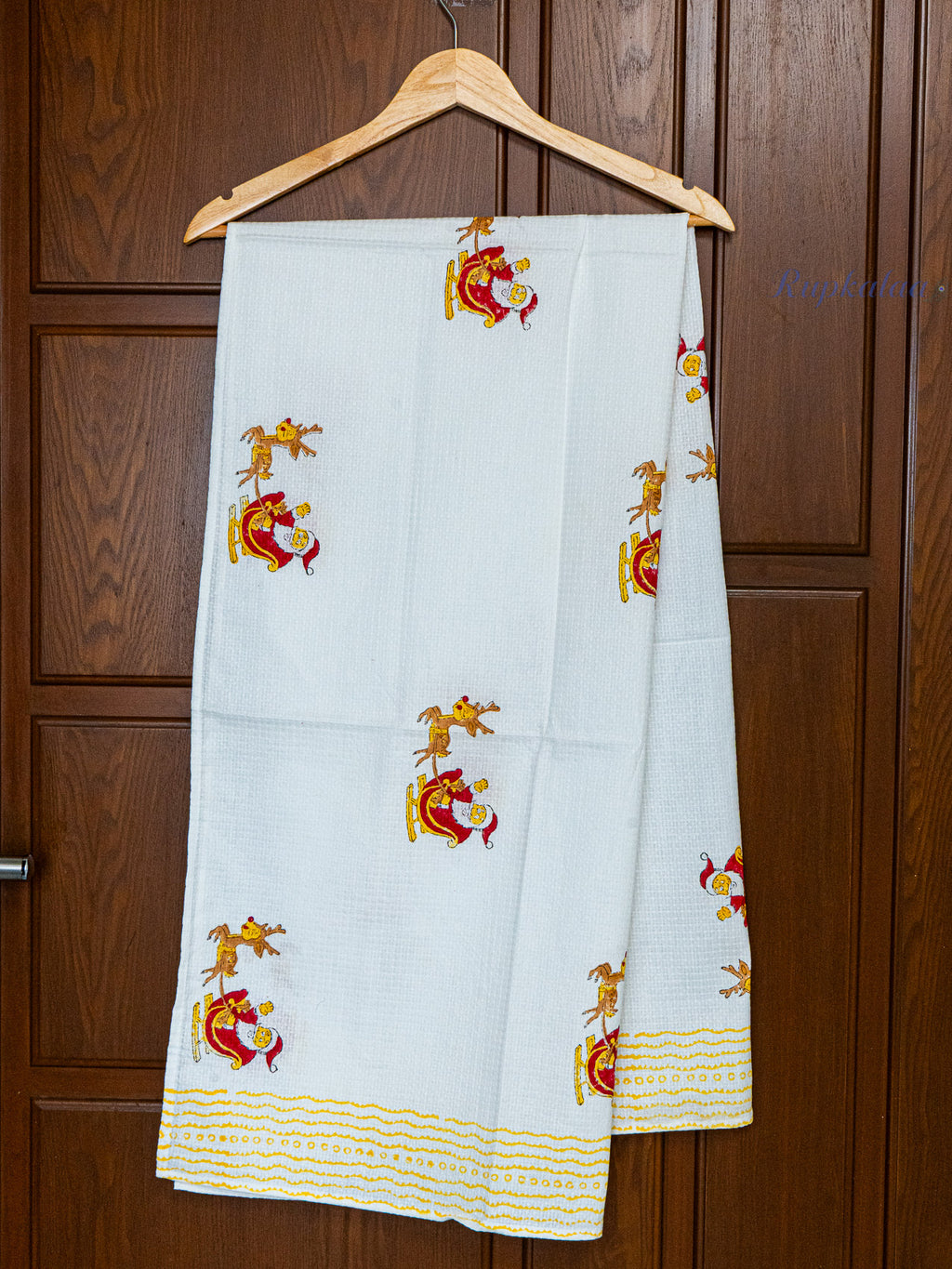 Santa Parade Hand Block Printed Waffle Towel