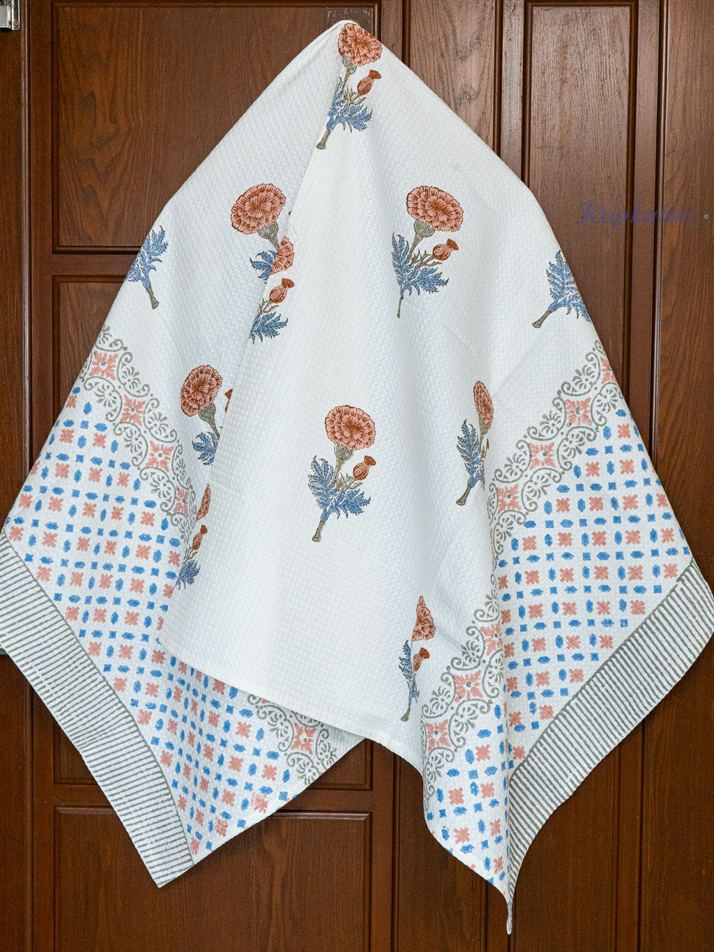 Kesari Kusum Hand Block Printed Waffle Towel