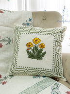 Sunlit Bloom Hand Block Printed Cushion Cover (16x16 Inches)