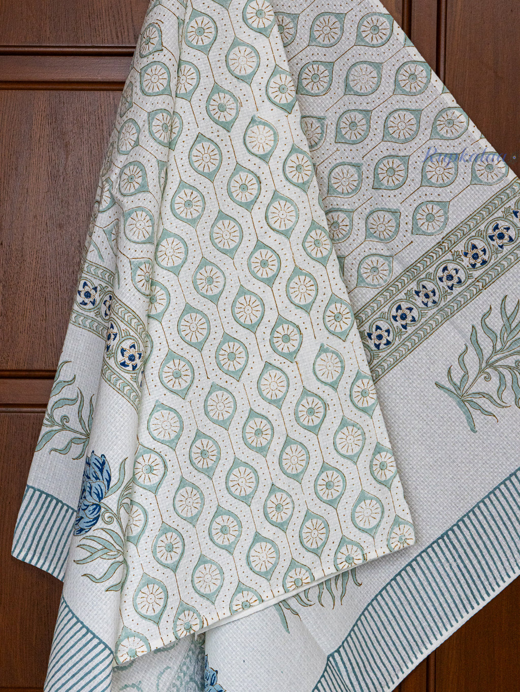Midnight Rose Hand Block Printed Waffle Towel