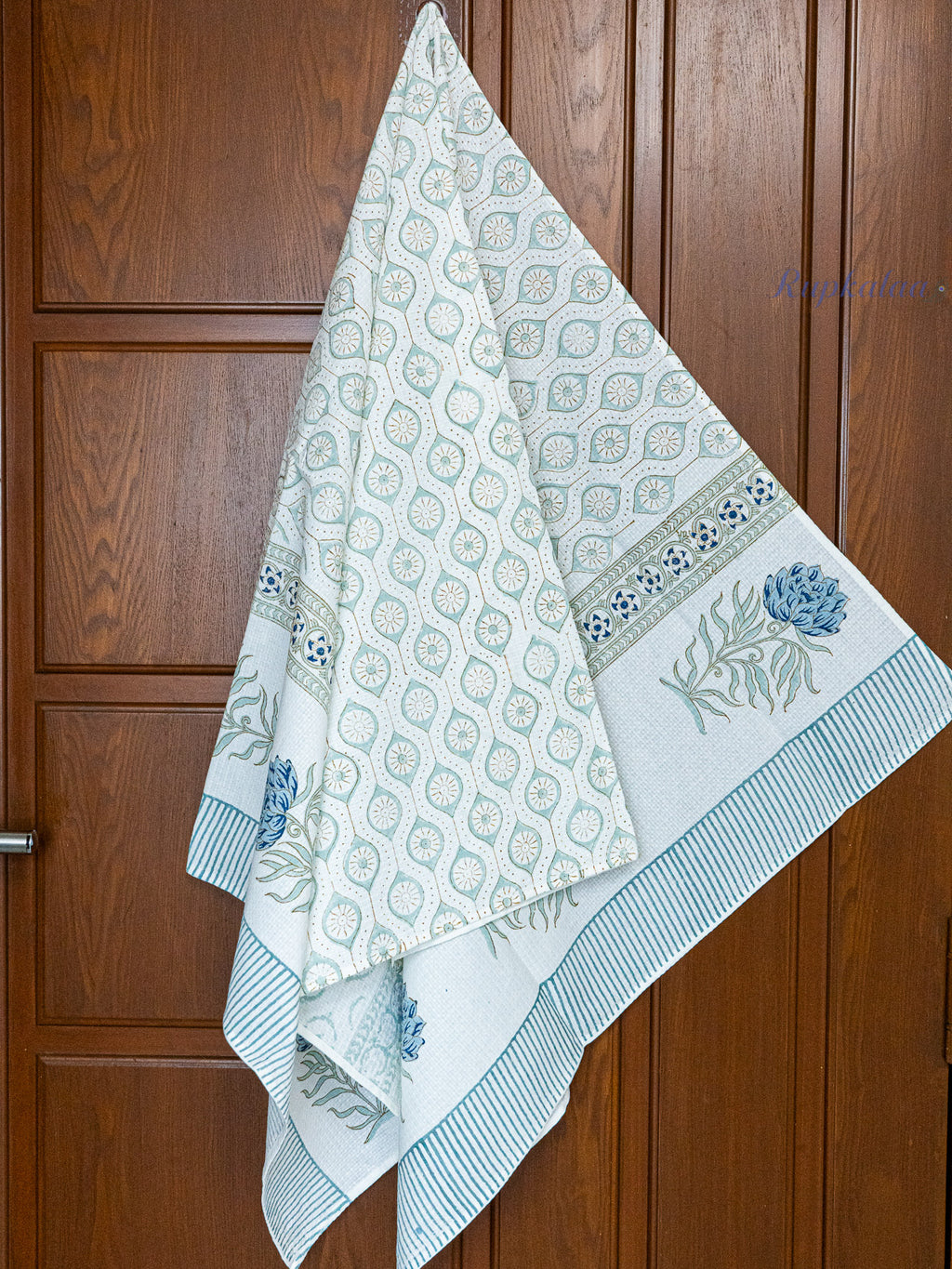 Midnight Rose Hand Block Printed Waffle Towel