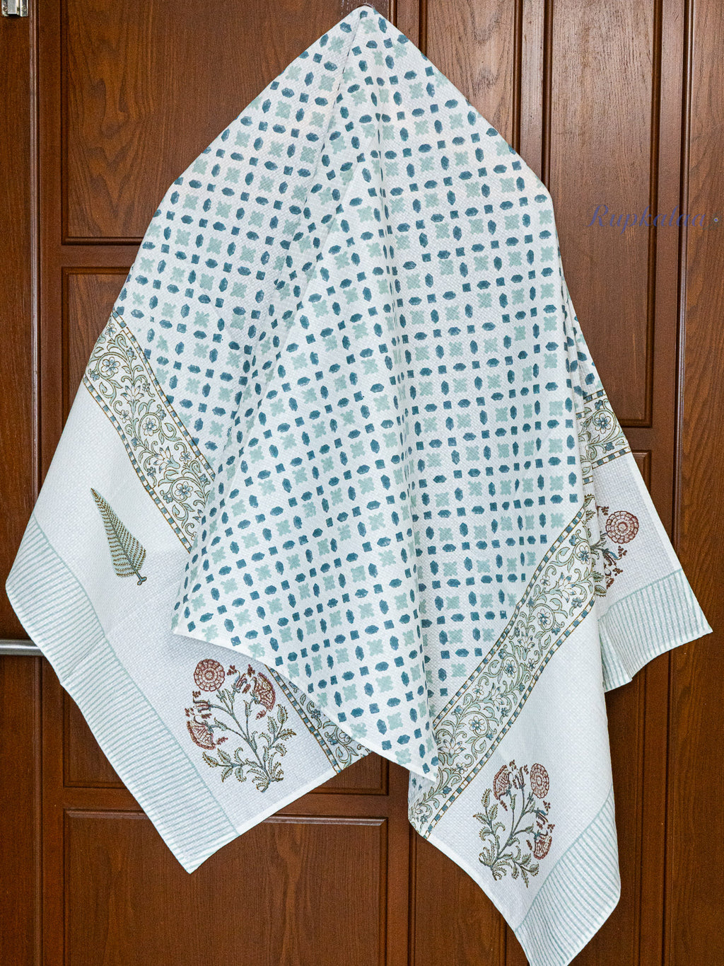Soft Horizon Hand Block Printed Waffle Towel