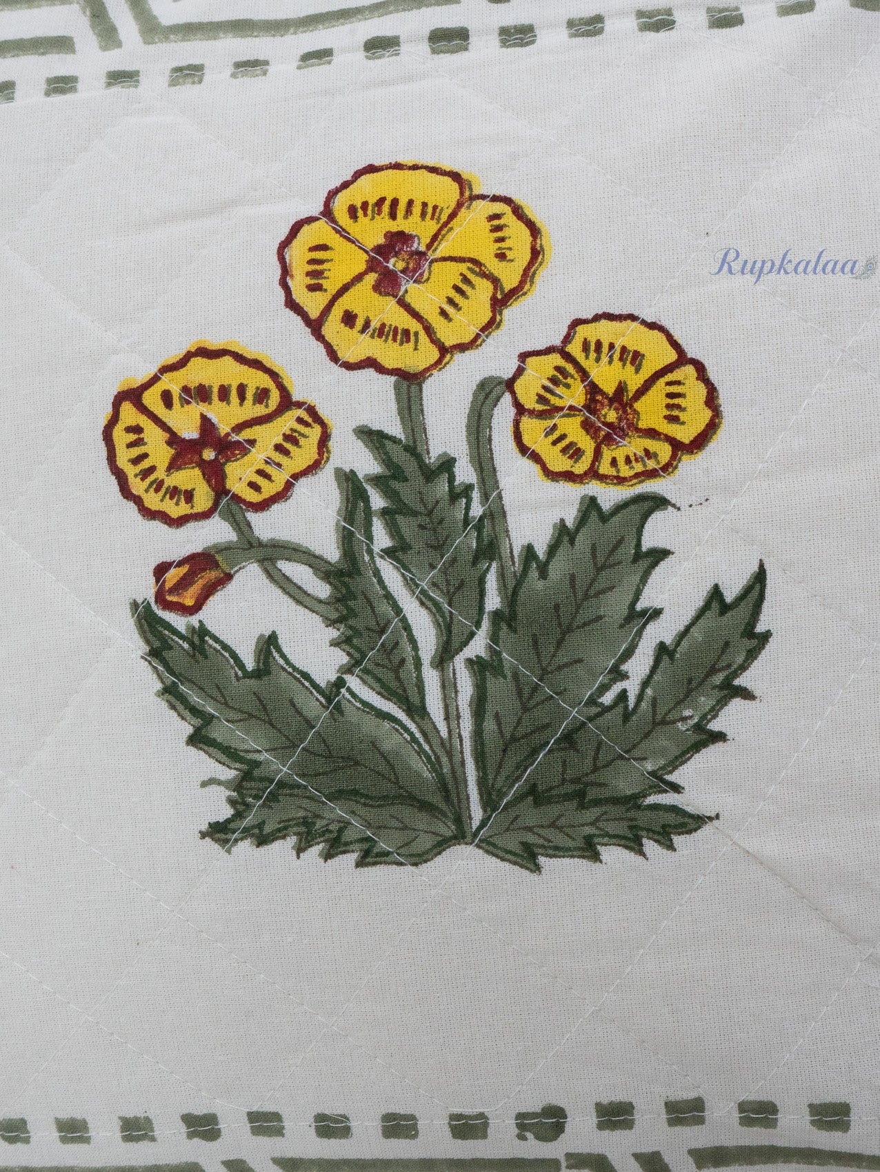 Sunlit Bloom Hand Block Printed Cushion Cover (16x16 Inches)