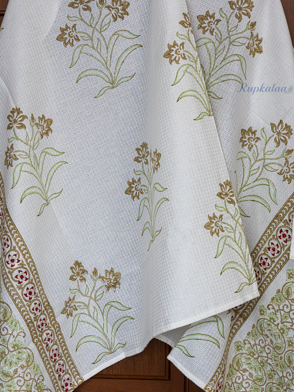 Olive Pause Hand Block Printed Waffle Towel