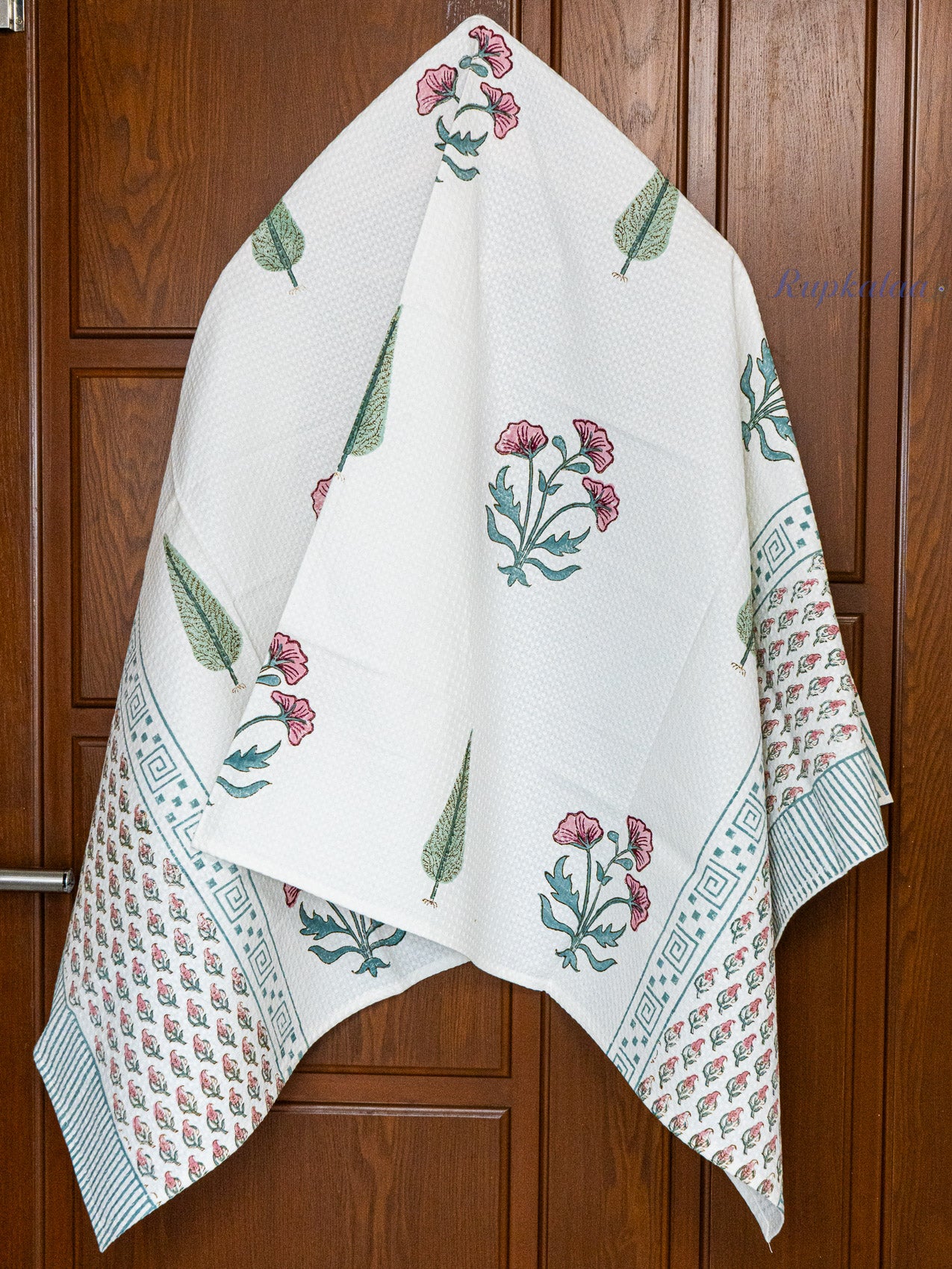 Blush Meadow Hand Block Printed Waffle Towel