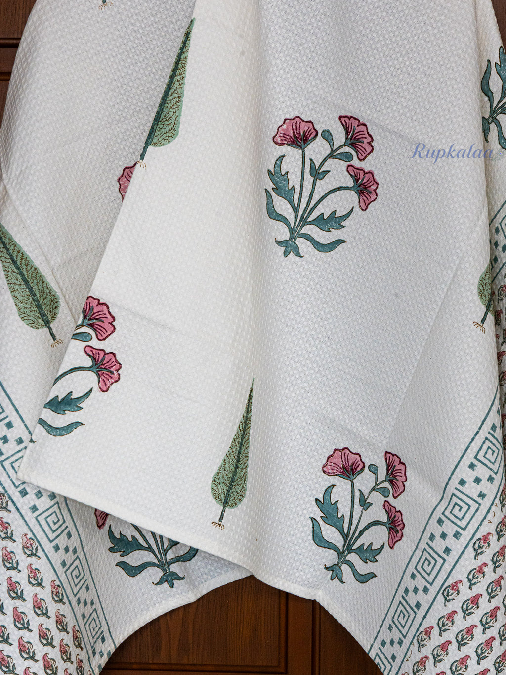 Blush Meadow Hand Block Printed Waffle Towel