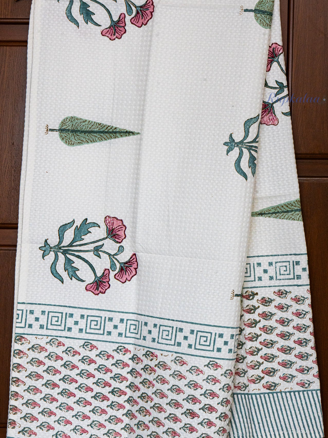 Blush Meadow Hand Block Printed Waffle Towel