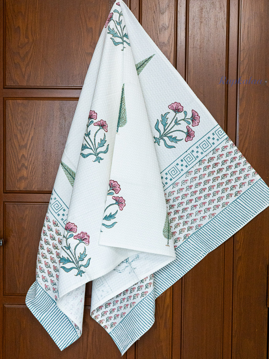 Blush Meadow Hand Block Printed Waffle Towel