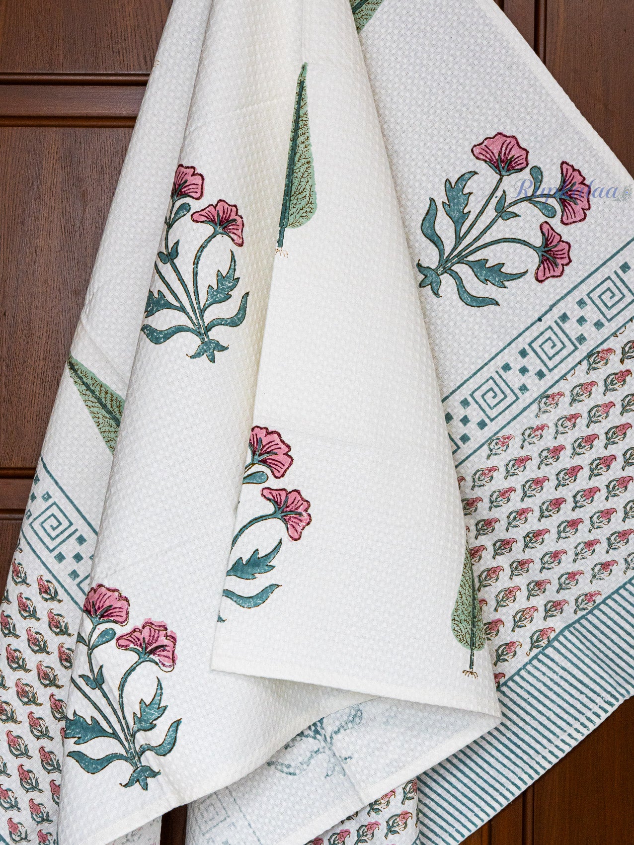 Blush Meadow Hand Block Printed Waffle Towel