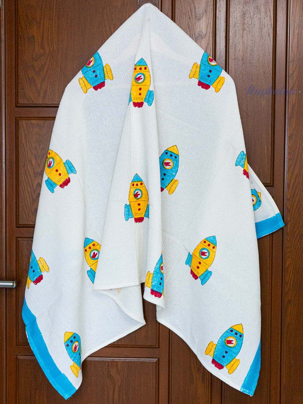 Spaceship Hand Block Printed Waffle Towel