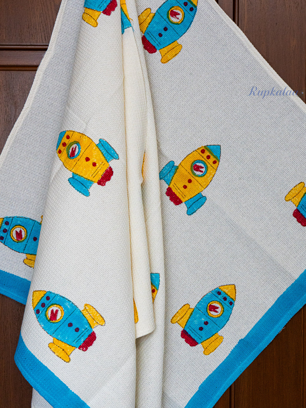 Spaceship Hand Block Printed Waffle Towel
