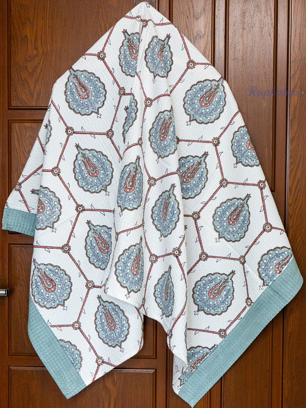 Terracotta Air Hand Block Printed Waffle Towel