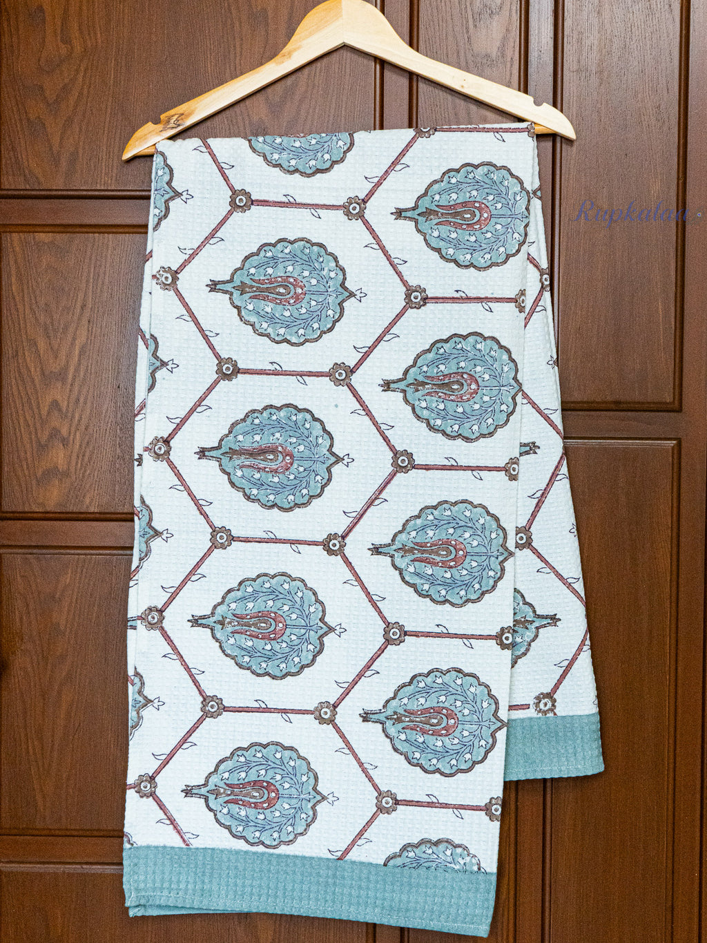 Terracotta Air Hand Block Printed Waffle Towel