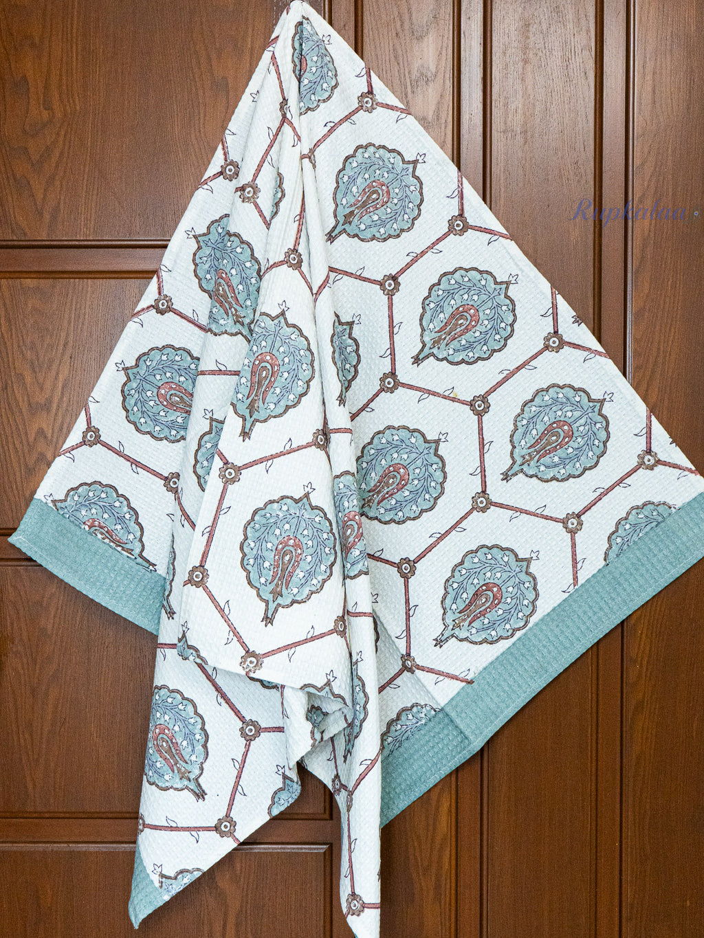 Terracotta Air Hand Block Printed Waffle Towel