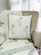 Golden Vines Hand Block Printed Cushion Cover (18x18 Inches)