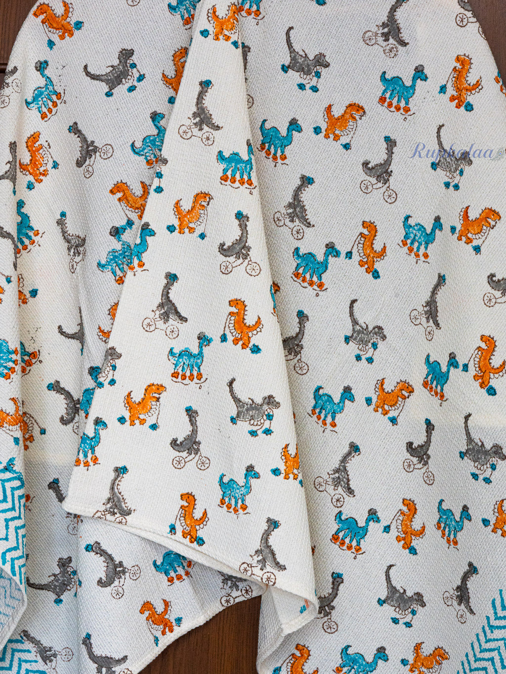 Dinos Hand Block Printed Waffle Towel