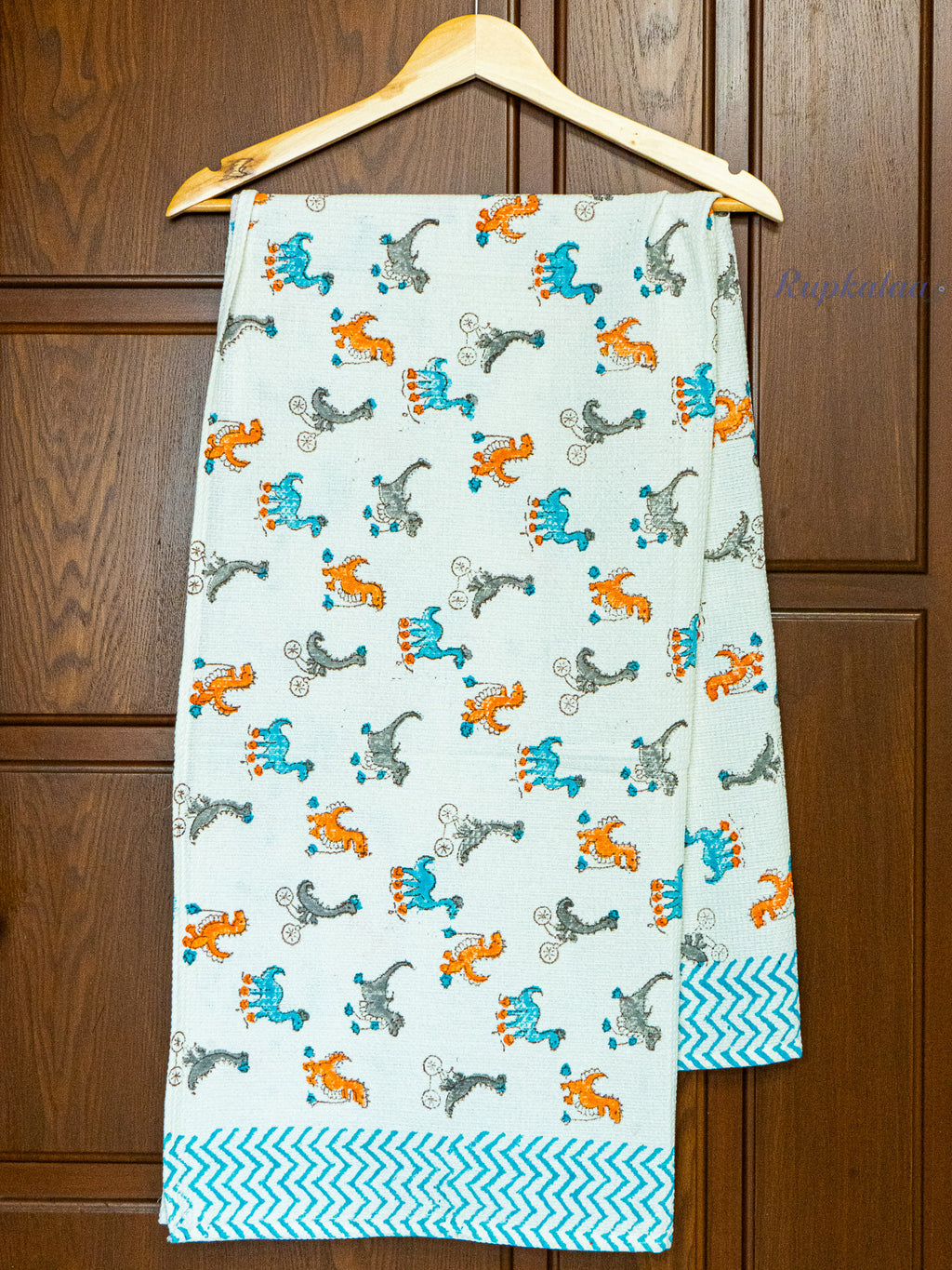 Dinos Hand Block Printed Waffle Towel