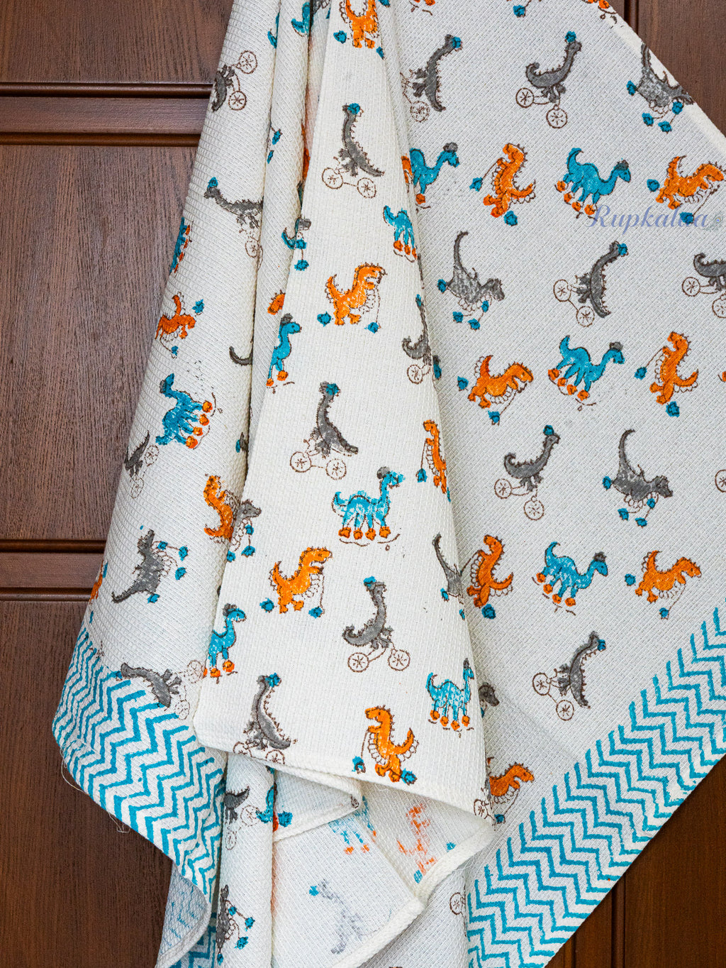 Dinos Hand Block Printed Waffle Towel