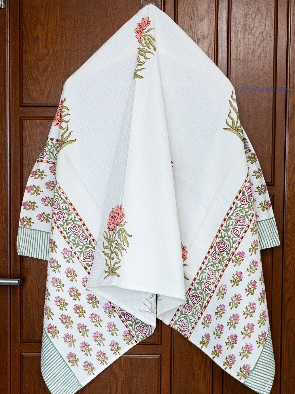 Velour Garden Hand Block Printed Waffle Towel