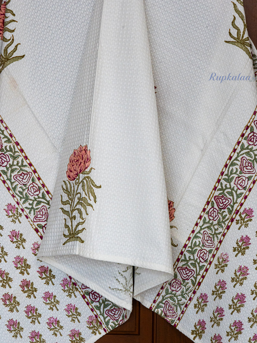 Velour Garden Hand Block Printed Waffle Towel