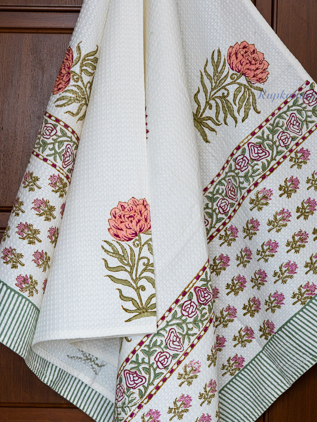 Velour Garden Hand Block Printed Waffle Towel