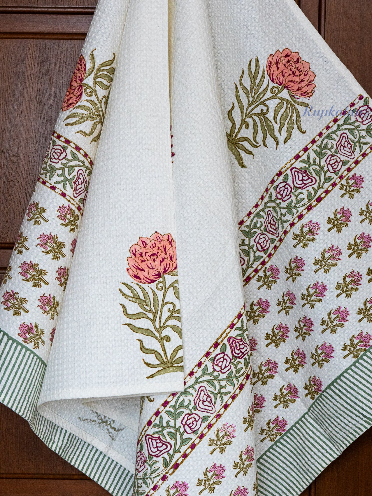 Velour Garden Hand Block Printed Waffle Towel