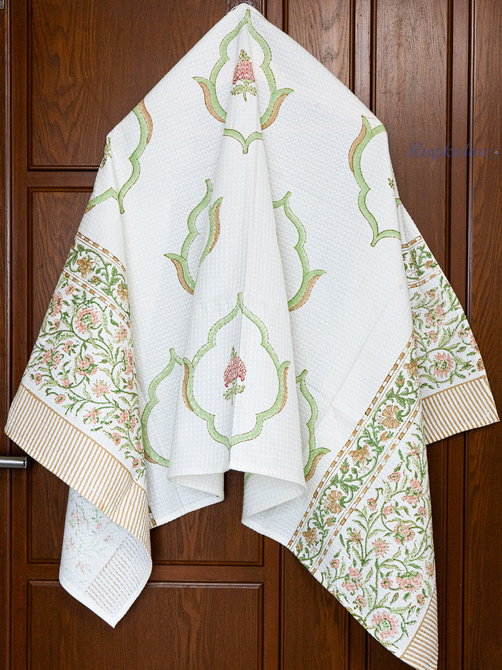 Whispering Woods Hand Block Printed Waffle Towel
