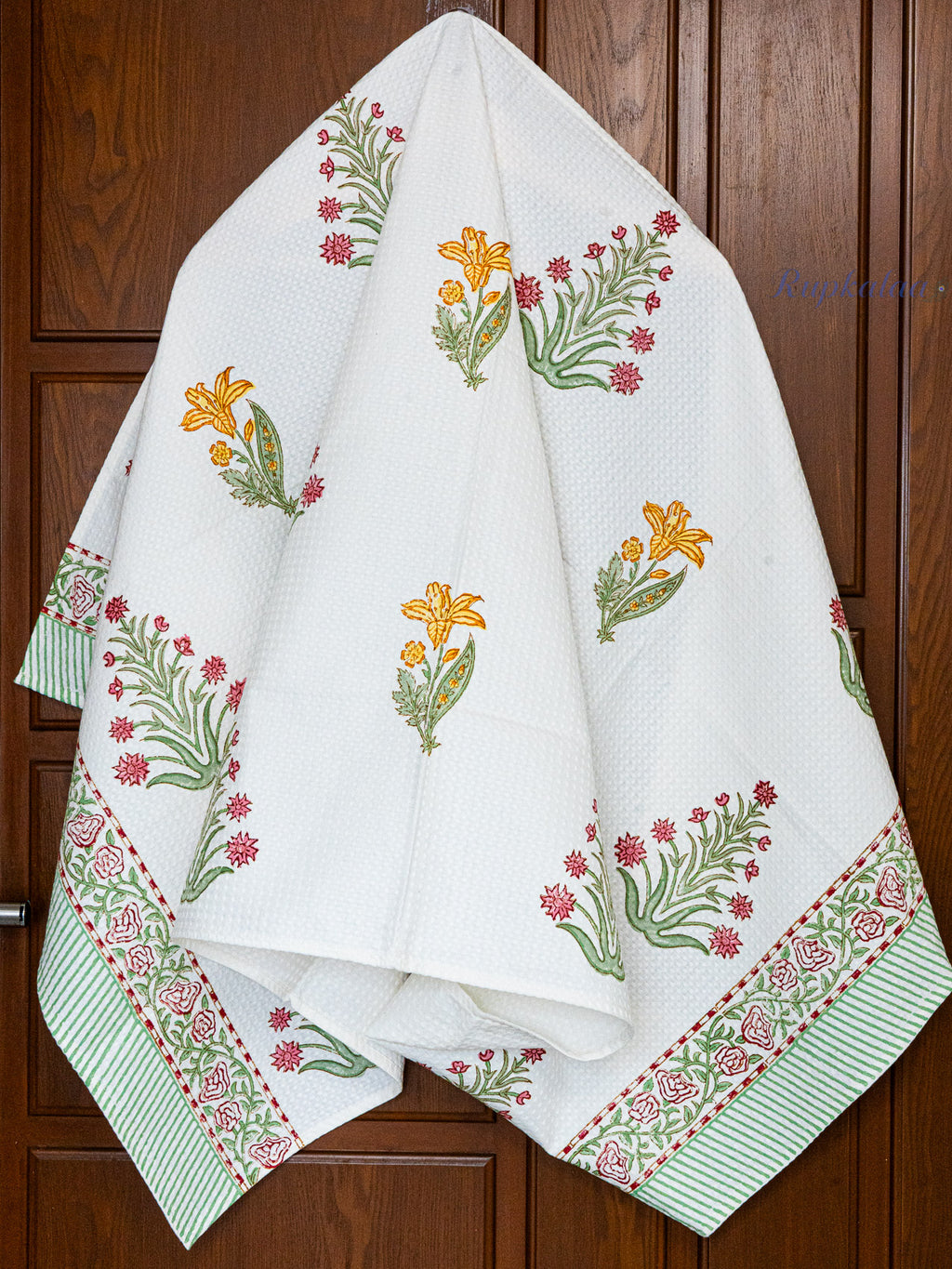 Fern Dust Hand Block Printed Waffle Towel