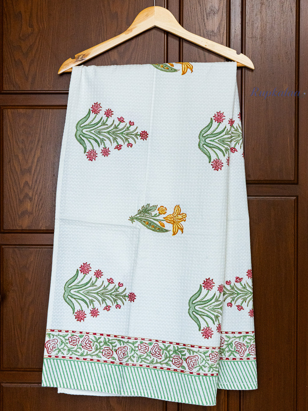 Fern Dust Hand Block Printed Waffle Towel