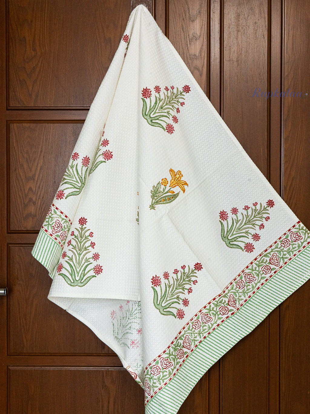 Fern Dust Hand Block Printed Waffle Towel